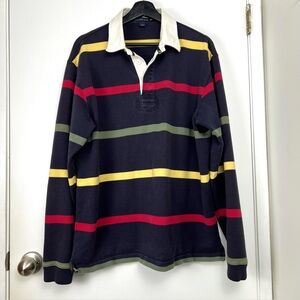 Lands’ End Heavy Cotton Y2K Rugby Pullover Men’s size L Navy Stripe Preppy 80s